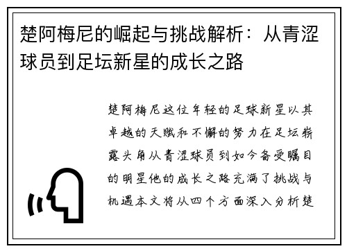 楚阿梅尼的崛起与挑战解析：从青涩球员到足坛新星的成长之路